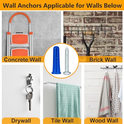 #10-12 Wall Anchors and Screws Kit, 220PCs Drywall Anchors for Drywall Brick Masonry Stucco Concrete, 110 Plastic Concrete Anchors and 110 Wood Screws, Drywall Anchors for Picture, Curtain Rod - style: 220 PCs