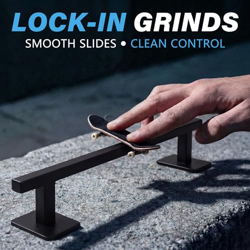 Fingerboard Rail,11" Metal Square Grind Rail for Finger Skateboards,Solid Steel Obstacle Weighted Base & Non-Slip Pads,Portable Desk Skatepark Accessory Tricks Grinds Slides,with 2 Fingerboards. - size: square