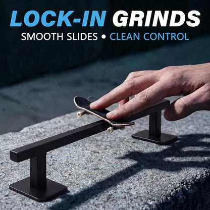 Fingerboard Rail,11" Metal Square Grind Rail for Finger Skateboards,Solid Steel Obstacle Weighted Base & Non-Slip Pads,Portable Desk Skatepark Accessory Tricks Grinds Slides,with 2 Fingerboards. - size: 11 inches