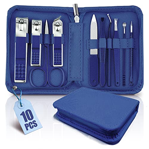 WOAMA 10 in 1 Manicure Set Travel Nail Clipper Set Mini Pedicure Kit Manicure Set Professional Nail Kit for Fingernail Toenail - Blue - color: Blue