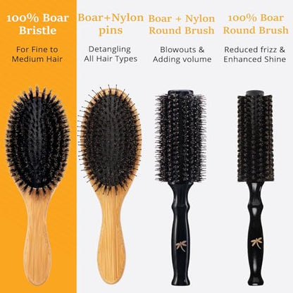 Belula 100% Boar Bristle Hair Brush Set (Medium). Soft Natural Bristles for Thin and Fine Hair. Restore Shine And Texture. Wooden Comb, Travel Bag and Spa Headband Included! - size: Medium