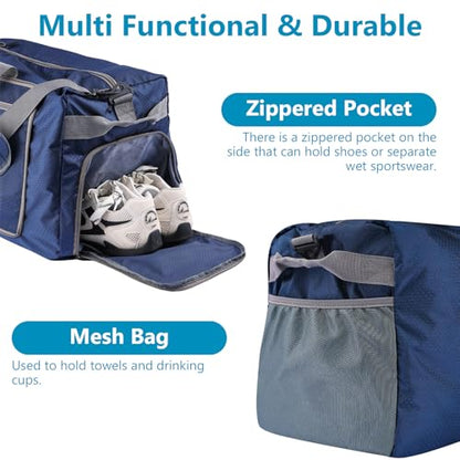 60L Duffle Bag with Shoes Compartment - Foldable&Large Capacity Travel Duffel Bags, Lightweight & Water-Resistant Gym Bag - Dark Blue - color: 60L - Dark Blue