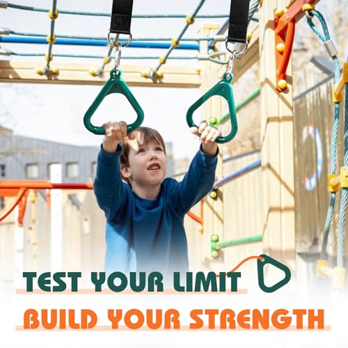 LadyRosian Trapeze Bar Swing Monkey Bars Hanging Ninja Rings Warrior Slackline Obstacle Course Kits for Kid Playground Equipment Accessories (Green) - color: Green