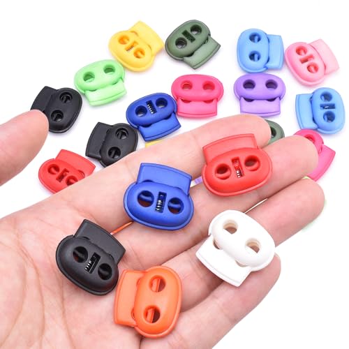 CooBigo Plastic Cord Locks for Paracord Drawstring Clip, Spring Toggle Cord Stopper Sweatpant Hat Gloves Hoodie String Lock - color: 02-25pcs Assorted Colors