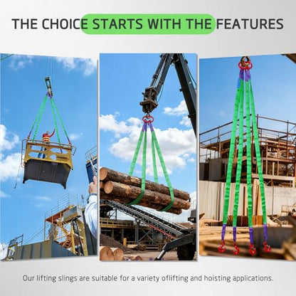 Four Leg Bridle Web Sling 7ft 6600lbs Lifting Slings with G80 Alloy Steel Grab Hooks Light Weight and Flexible Capacity Lifting Straps for Hoist Safe Towing and Handling of Cargo - size: 6600 lb / 7 ft