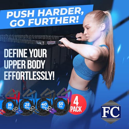 X-Over Resistance Bands: Strengthen Shoulders, Reduce Pain, Prevent Injury, Ideal for Dynamic Warmups & Rehab, with Robust Fabric Safety Sleeve to Protect from Over-Stretching - 4 Pack
