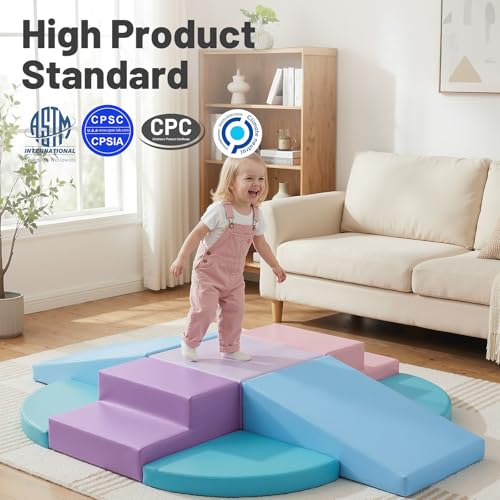 TODIBY 9-Piece Climbing Toys for Toddlers: Soft PU Leather Foam Blocks - Baby Climb and Crawl Activity Blocks - Kids Play Gym Equipment Indoor for Development(Macaroon) - style: Macaroon