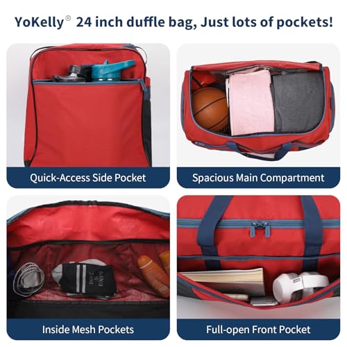 65L Gym Bag for Men, Wet Pocket, Shoe Compartment, 24 inch, Red | 8 Compartments / Pockets, Spacious, Large Sports Duffle Bag for Weekend Travel - color: Red