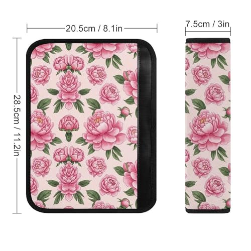 2PCS Floral Peony Pink Flower Green Leaves Seat Belt Cover Soft Padded Neck Strap Covers for Kids, All Vehicles, Comfortable Driving - color: Pattern 407