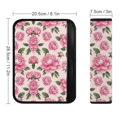 2PCS Floral Peony Pink Flower Green Leaves Seat Belt Cover Soft Padded Neck Strap Covers for Kids, All Vehicles, Comfortable Driving - color: Pattern 407