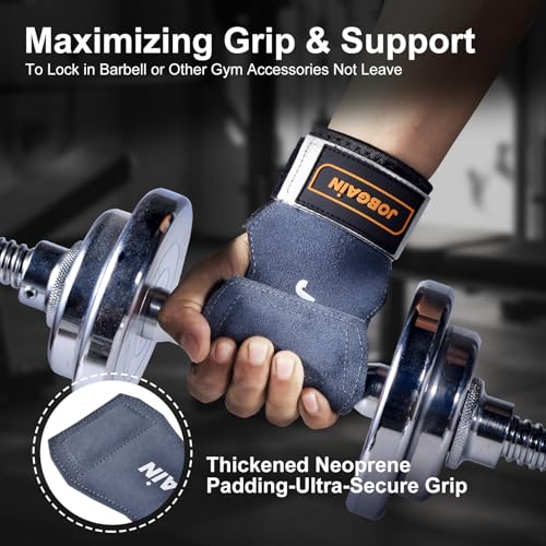 Weight Lifting Wrist Strap for Men & Women, 1 Pair | Double Layer Leather, For Deadlift and Powerlifting, Adjustable Neoprene Padded Wrist Wraps - color: Grey