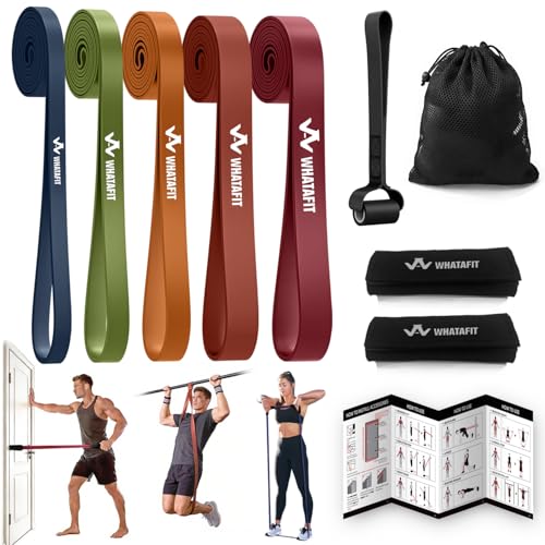 WHATAFIT Resistance Bands, Pull Up Assist Bands with Handles, Door Anchor | Natural Latex Rubber, Progressive Tension, Exercise Loop for Full-Body Fitness, Portable Gym Bag, Warm-Up & Stretch - color: 5-125LBS ORANGE RED+GRIP