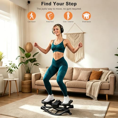 Rocking Steppers for Exercise at Home 3D Motion Stair Stepper with Resistance Bands 350 LBS Loading Capacity Exercise Equipment Low-Impact Balance Board for Full Body Workout - color: Black