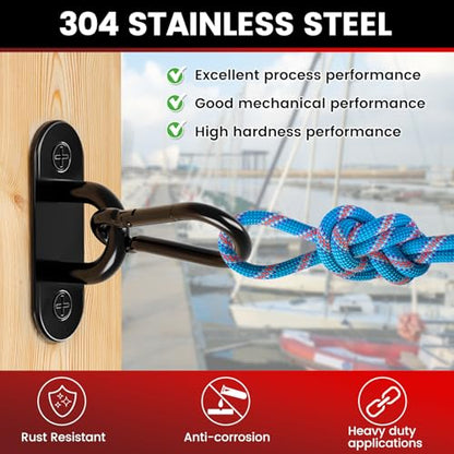 304 Stainless Steel Pad Eye Snap Hook, M6 Ceiling Hook 800Lb,8Pcs | Hanging Kit with Screws for Hammock Chair Swing, Yoga Gym Equipment, Sun Shade Sail, Plant Hangers & Marine Boat Hardware - size: 2.3 inch, style: Black Oval