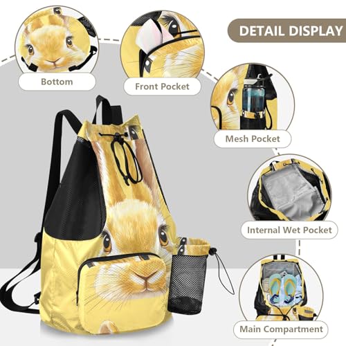GuoChe Drawstring Backpacks Gym Swim Bag With Inside Pockets Pull String Bag Waterproof Cute Bunny Faces Light Yellow - color: Cute Bunny Faces Light Yellow
