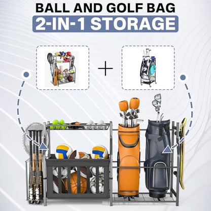 WALMANN Garage Sports Equipment Organizer, Ball Storage Stand, Indoor Golf Bags Stand for Garage - style: Stand for 2 Bags