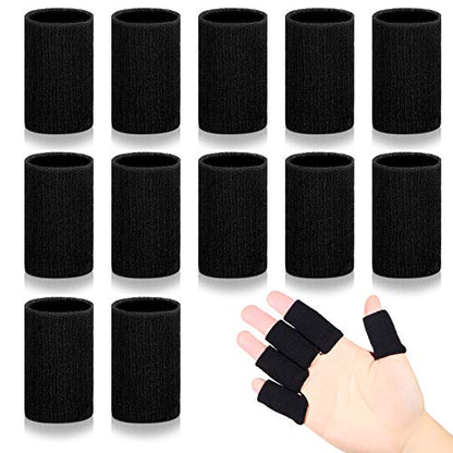 Civaner 12 Finger Sleeves for Arthritis Sports Breathable Elastic Finger Straps Joint Compression Protectors for Sport Relieve Painful Compression Pressure (Black)