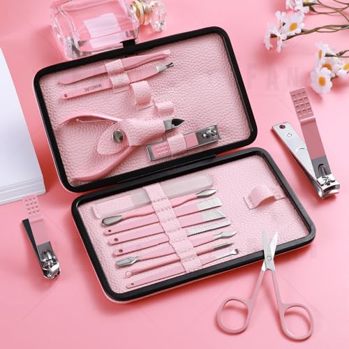 Manicure Set Pedicure Kit Nail Clippers Set Fingernail Clipper Set Ingrown Toenail Nail Kit Scissor Nail Trimmer Kit 15 Pieces Travel Nail Kit Care Grooming Tools with Fine Case Fine GIF (Pink_15in1) - color: Pink_15 in 1