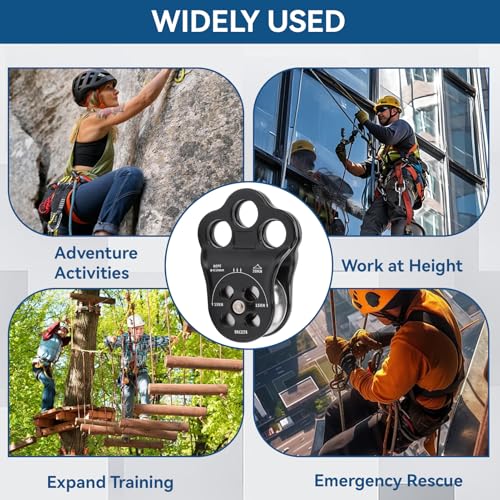 Climbing Pulley Climbing, 30KN Three Hole Side Plate Pulley Rope Climbing Pulleys for Rope, Rock Climbing, Rappelling, Zipline Sports, Compatible with up to 0.5in Ropes