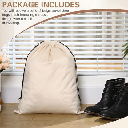 Amylove 2 Pcs Silky Velvet Shoe Bags for Travel Cloth Dust Pouch with Drawstring Closure Beige Shoe Pouch Storage Packing Organizers