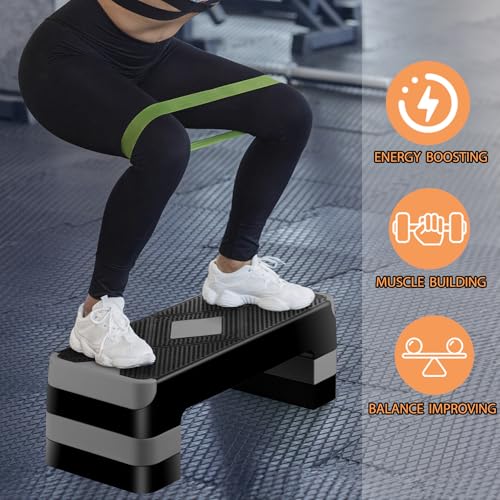 HomGarden Adjustable Workout Aerobic Stepper in Fitness & Exercise Step Platform Trainer Stepper w/Risers Adjust 4"-6''-8'' - color: Grey