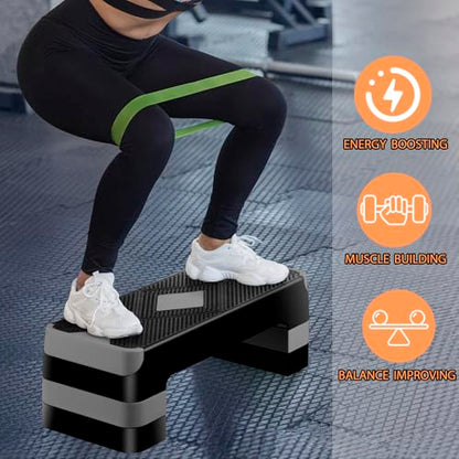 HomGarden Adjustable Workout Aerobic Stepper in Fitness & Exercise Step Platform Trainer Stepper w/Risers Adjust 4"-6''-8'' - color: Grey
