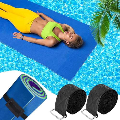 2 Set 90 Inch Anti-Slip Floating Water Mat Straps,Extra Long Floating Pad Strap with Pad Protectors and Metal Buckle,Reusable Neoprene Water Mat Straps for Storing Pad - color: 90 in