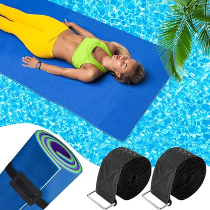 2 Set 90 Inch Anti-Slip Floating Water Mat Straps,Extra Long Floating Pad Strap with Pad Protectors and Metal Buckle,Reusable Neoprene Water Mat Straps for Storing Pad - color: 90 in