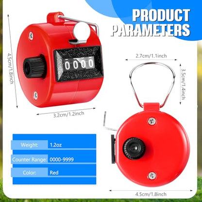 TOODOO 6 Pack Hand Tally Counter 4 Digit Mechanical Palm Clicker Plastic Hand Held Counter Clicker with Metal Finger Ring for School Golf Sports Events Office Stadium - color: Red