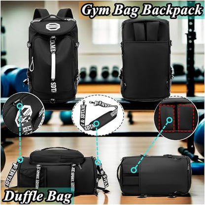 Gym Duffle Bag Backpack with Shoe Compartment,4 ways Travel Backpack for Women and Men,Multi-Functional Weekender bag with Waterproof Layer&Laptop Compartment for Fitness, Travel,Camping - color: Black