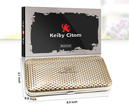 Manicure Set Professional Nail Clippers Kit Pedicure Care Tools- Stainless Steel Women Grooming Kit 12Pcs for Travel or Home (Gold) - color: Gold
