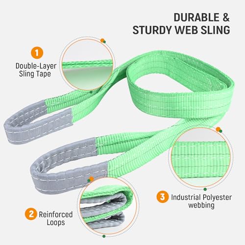 2 PCS Lifting Slings Straps Polyester Web Slings, Lift Sling Straps 3.3 FtX2 in, Polyester Lifting Sling Tow Strap Flat Eye & Eye 2PLY Straight 4409 LBS Basket 8818 LBS Choker 3527 LBS (Green) - color: Green