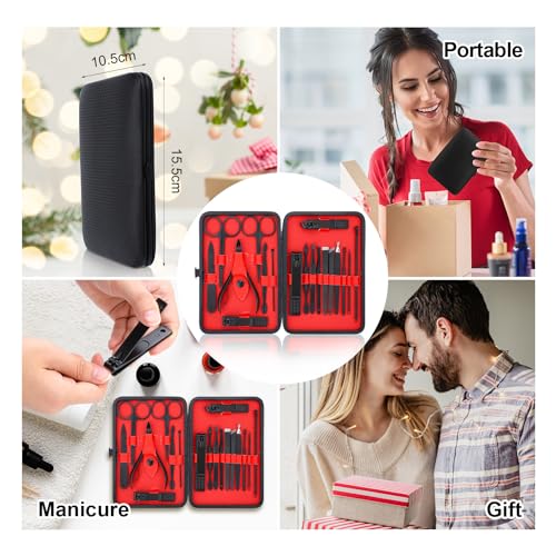 Manicure Set-Stainless Steel Nail Care Set-Professional Ingrown Toenail Clipper Grooming Tool-Pedicure Kit & Toe Nail Cutter-Thick Nail Scissors Toiletries with Cuticle Trimmer - color: Black&Red