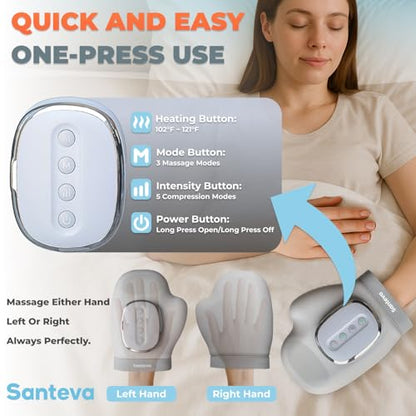 Cordless Hand Massager - with Heat and Compression - for Arthritis and Carpal Tunnel - Wrist Palm and Finger Massager - Deep Tissue Relief - Rechargeable and Portable Gift for Man and Women