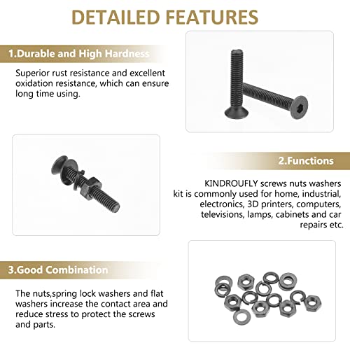562 Pieces Black M3 x 5/6 /8/10 /12/16 /20mm Countersunk Head Socket Cap Screws Nuts Washers Assortment Kit, 10.9 Grade Alloy Steel - size: M3, style: Countersunk Head
