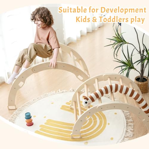 Kids Climber Arch Rocker with Cushion, Montessori Climber Climbing Toys | Arch Climber Wooden Indoor Playground with Cushion for Kids, Large Children Arch Climbing for Toddler Indoor Black