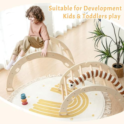 Kids Climber Arch Rocker with Cushion, Montessori Climber Climbing Toys | Arch Climber Wooden Indoor Playground with Cushion for Kids, Large Children Arch Climbing for Toddler Indoor Black