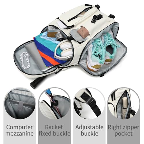 tennis mountain climbing travel backpack, independent shoe compartment for sports and fitness, waterproof 15.6-inch computer bag - color: Almond White