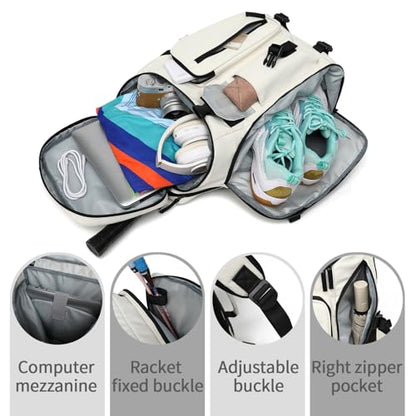 tennis mountain climbing travel backpack, independent shoe compartment for sports and fitness, waterproof 15.6-inch computer bag - color: Almond White