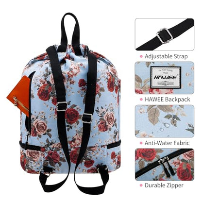 Dry Wet Drawstring Backpack with Shoe Compartment for Women Adjustable Gym Bag - color: Rose With Silver Silk