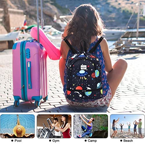 Dry Wet Drawstring Backpack with Shoe Compartment for Women Adjustable Gym Bag - color: Universe