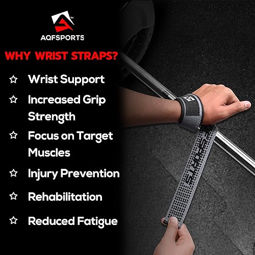 AQF Weight Lifting Straps, Padded Cotton Gym Wrist Straps for Deadlifts | 23" Extra-Long, Heavy-Duty Webbing, 5mm Neoprene Cushioning, Open-Loop Design, Sold as Pair, Ideal for Rows & Pull Workout - color: Grey Gel Grip