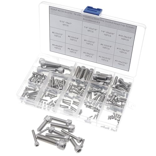 #2-56 to 5/16"-18 UNC Stainless Steel Knurled Socket Cap Screw Kit | 14 Sizes, #2-56 #4-40 #6-32 #8-32 #10-24 1/4"-20 5/16"-18 UNC 304 SS Hex Drive Full Thread Cap Screws Assortment w/ Box