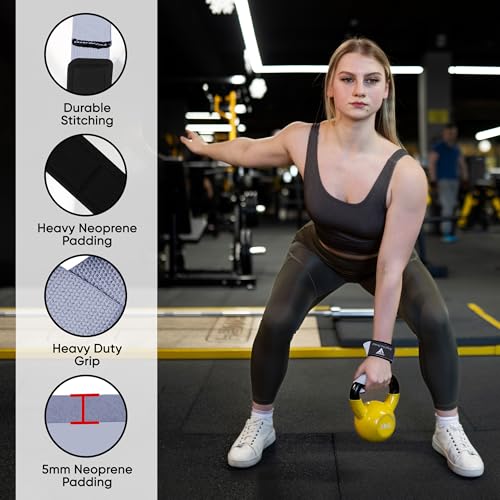 Weight Lifting Straps,Powerlifting Deadlifting, Anti Slip 60CM Hand Bar Grip, 5MM Neoprene Wrist Support, Heavy Duty Weightlifting Bodybuilding Workout - color: Gray