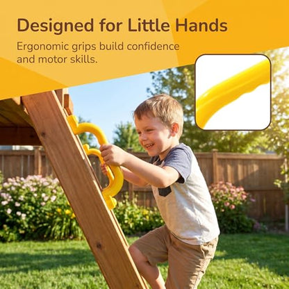 2 Pieces Climbing Frame Handles Smooth Edges Kids Climbing Handle Easy to Install Playset Grab Handle for Young Children, Outdoor, Yellow - color: Yellow