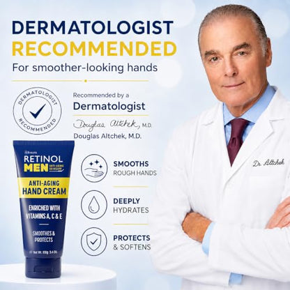 LIVAURA Retinol Hand Cream for Men - Anti-Aging Hand Moisturizer, 3.4 oz | Available for Men & Women; Vitamin-enriched formula; Helps soften rough skin; Lightweight daily hydration; Non-greasy finish - style: Men's Hand Cream