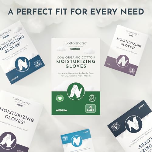4 Pairs Cottonnerie Original Cotton Gloves for Dry Hands Sleeping, Moisturizing Gloves Overnight, Hand Moisturizer Gloves, Moisture Gloves for Dry Hands Overnight, Sleeping Gloves, Medium - size: Original Medium