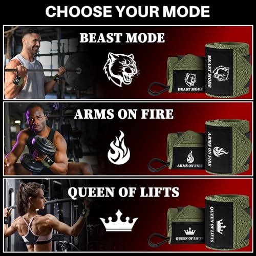 TECEUM Elastic Cotton Weightlifting Wrist Wraps with Thumb Loops, 1 Pair - color: Military Green, style: 12" – Beast Mode