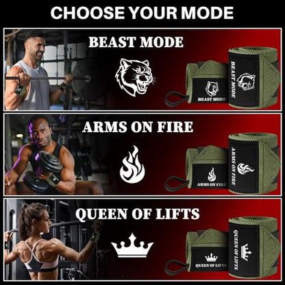 TECEUM Elastic Cotton Weightlifting Wrist Wraps with Thumb Loops, 1 Pair - color: Military Green, style: 12" – Beast Mode