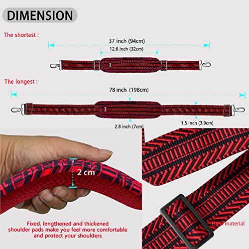 Shoulder Strap 78" Universal Handbag Strap with Ultra-thick Fixed Padded and Dual Balanced Adjustable Buckles Shoulder Crossbody Strap for Briefcase Messenger Bag Laptop bag Luggage，Bk&Red Jacquard - color: Black&red Jacquard